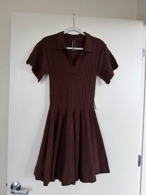 Anthropologie Chocolate Brown Ribbed Polo Fit-and-Flare Mini Dress
